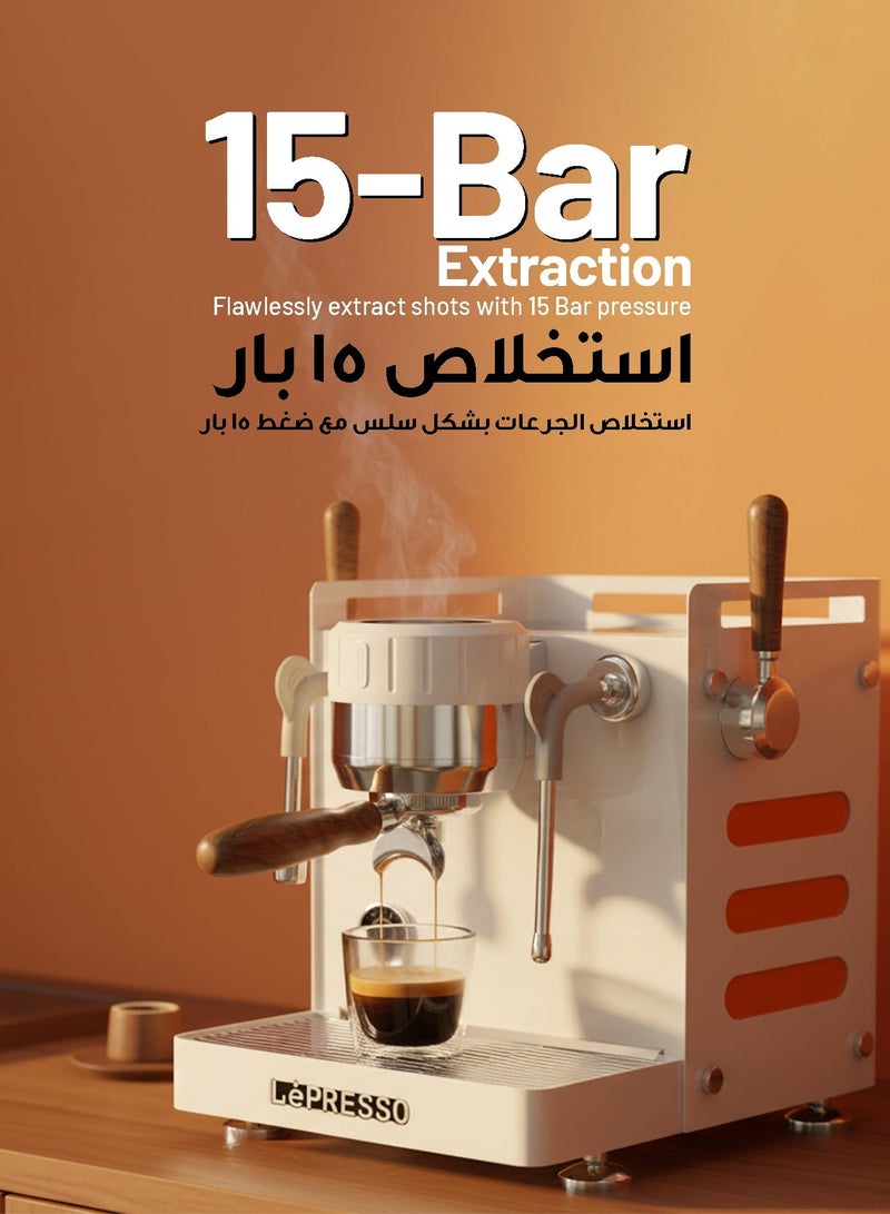 LePRESSO Bellissimo Commercial Coffee Machine with Dual Italian Pump, Triple Boiler with Hot Water & Steam Wand Cappuccino Maker, 15Bar Espresso Machine with High Pressure Extraction Coffee Maker, Touch Control Panel Espresso Machine for Home/Office/Cafe - White - Image 2